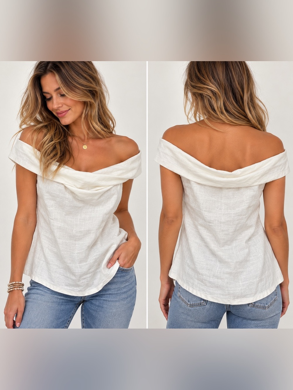 MABLE White Draped Cowl Neck Sleeveless Camisole